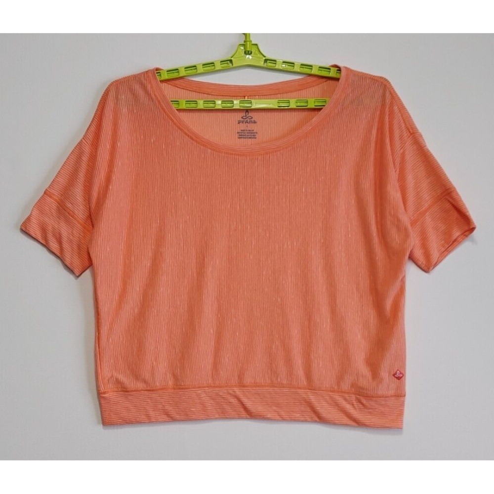 prAna Viana Relaxed Athletic Scoop Neck SS Top Peach Womens Large Striped